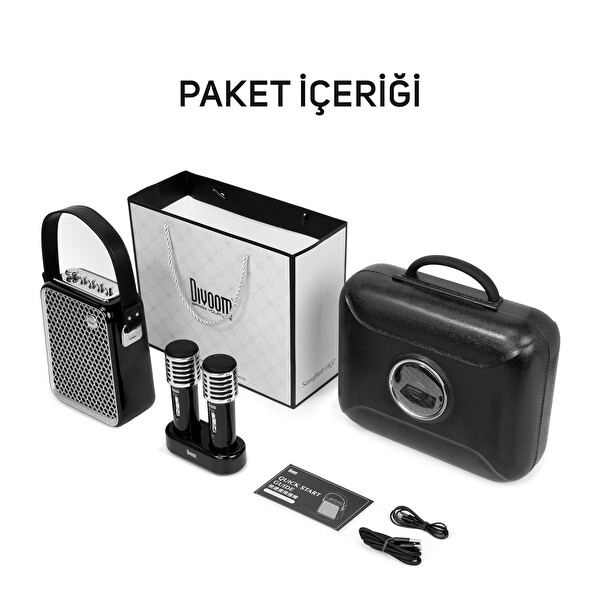 Divoom SongBird-HQ Siyah Çift Karaoke Mikrofonlu Bluetooth Hoparlör