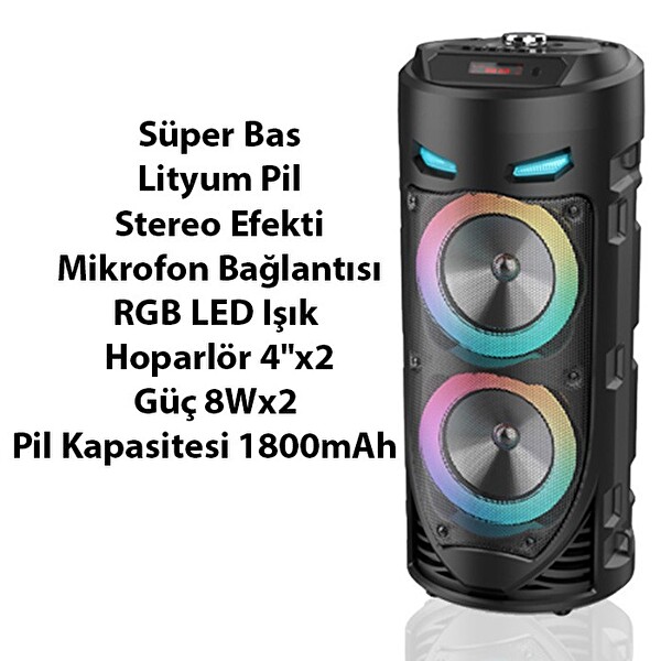 Ally ZQS4239 Mikrofonlu Taşınabilir Dev Speaker Led Işıklı Bluetooth Hoparlör - 4