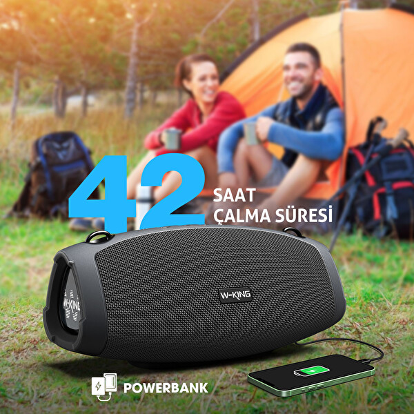 W-King X10 Bluetooth Hoparlör 120W Xtreme Bass 42S Dinleme IPX6 Kablosuz Stereo TWS Ses Bombası - Siyah