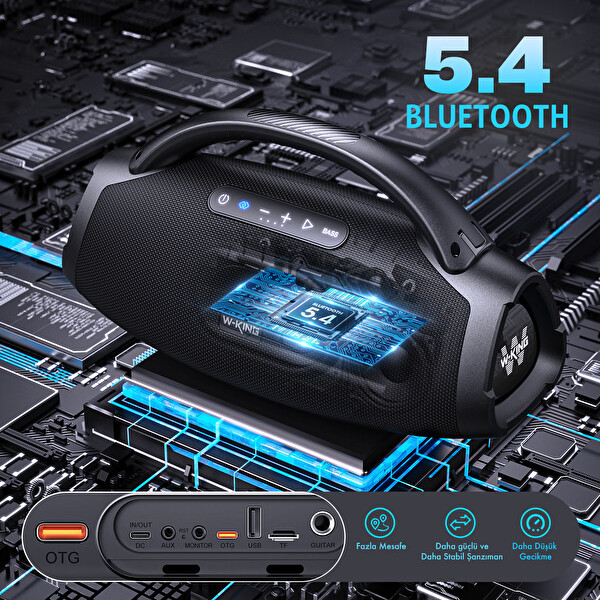 W-King X20 Bluetooth Hoparlör 300W Boombox 24S Dinleme IPX7 Kablosuz Stereo TWS Ses Bombası Siyah