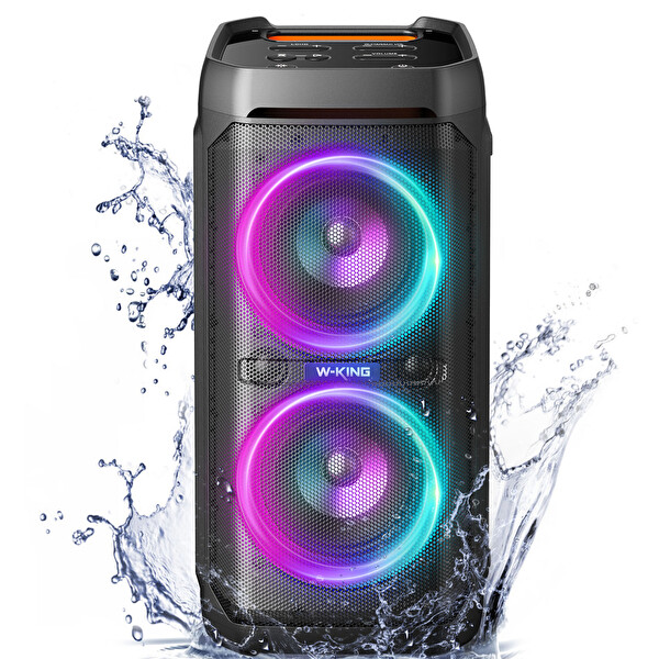 W-King T11 Bluetooth Hoparlör 220W Partybox 24S Dinleme Işıklı IPX6 Kablosuz Stereo TWS Ses Bombası-Siyah
