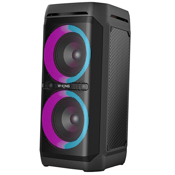 W-King T11 Bluetooth Hoparlör 220W Partybox 24S Dinleme Işıklı IPX6 Kablosuz Stereo TWS Ses Bombası-Siyah