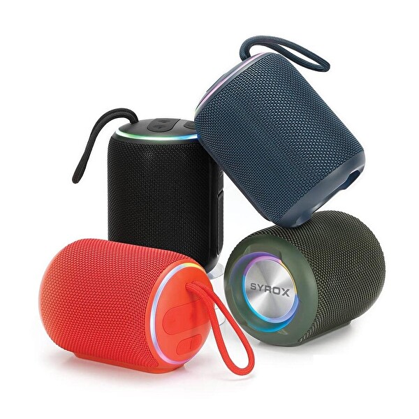 Syrox S33 RGB Ledli Hafıza Kartı - USB - 3.5MM AUX - FM - Eller Serbest 1x6W TWS Bluetooth 5.1 - EDR Kablosuz Hoparlör - Yeşil