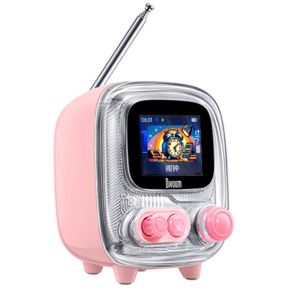 Tiivoo-2 FM Radyolu Mini Bluetooth Hoparlör Kablosuz Piksel Ekranlı Retro Taşınabilir Ses Bombası-Pembe