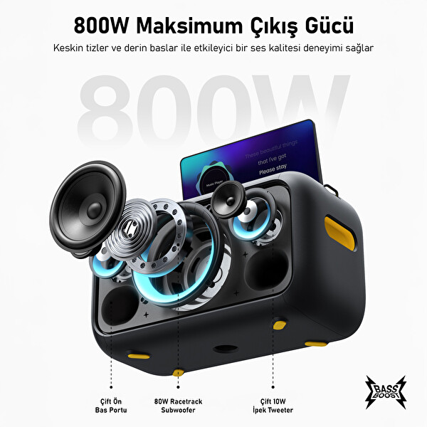 Ikarao Partybox Hoparlör Standlı Break X1 800W Karaoke Bluetooth Hoparlör Seti