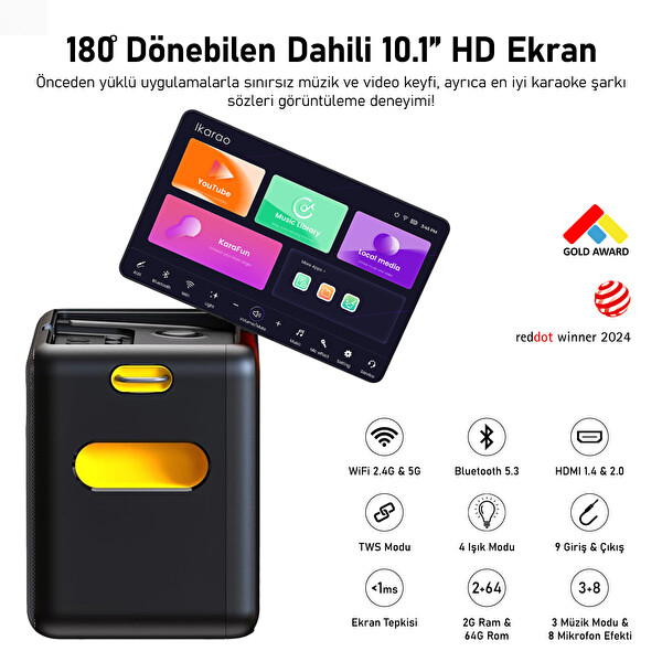 Ikarao Partybox Break X2 600W Karaoke Bluetooth Hoparlör Seti