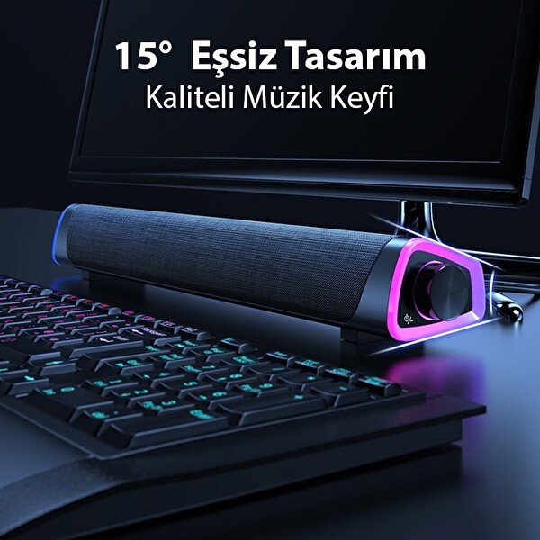 Ally RGB Bas Soundbar TV Ses Sistemi ve Bilgisayar Masaüstü Bluetooth Hoparlör Subwoofer Siyah