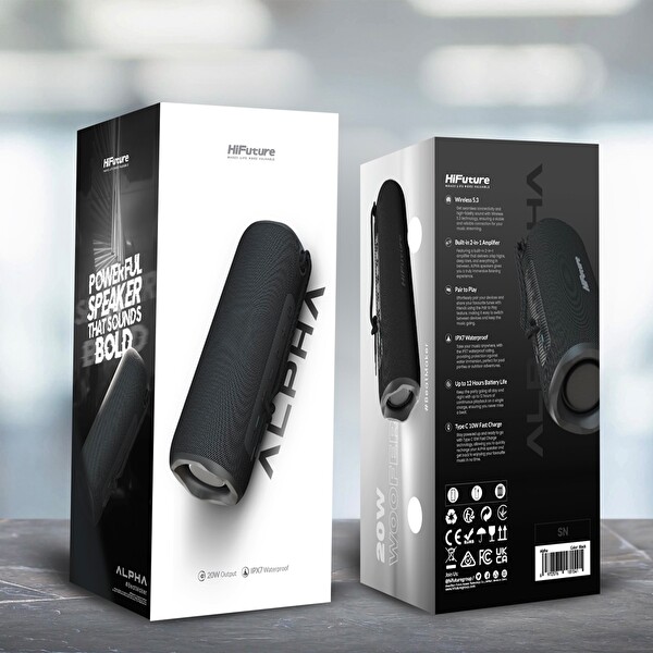 HiFuture Alpha Bluetooth 5.3 IPX7 Su Geçirmez 15W Taşınabilir Kablosuz Hoparlör - Siyah