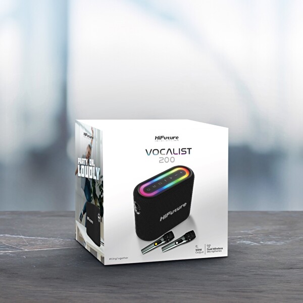 HiFuture Vocalist 200 Bluetooth 100W RGB Aydınlatmalı Taşınabilir Karaoke Sistemi Hoparlör Mikrofonlu Kablosuz Siyah