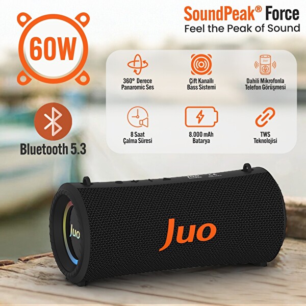 Juo SoundPeak Force 60 W RGB Bluetooth Hoparlör Kablosuz Taşınabilir Hoparlör