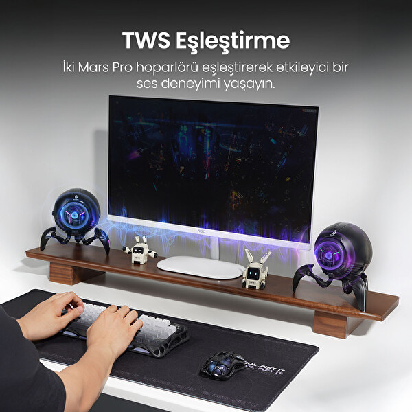 GravaStar Mars Pro 20 W Taşınabilir Stereo Ses Bombası RGB Işıklı ve Şarj Standı Siyah Bluetooth Hoparlör