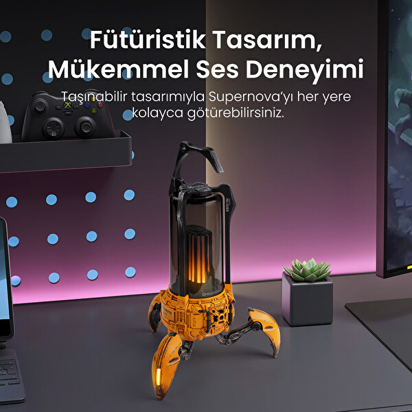 GravaStar Süpernova 25W Bluetooth Hoparlör Taşınabilir Stereo Ses Bombası RGB Işıklı 2 Adet Sarı