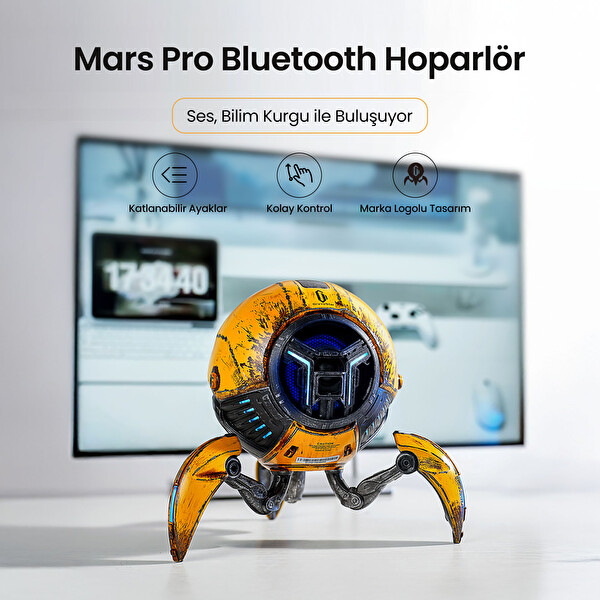 Gravastar Mars Pro 20W Bluetooth Hoparlör, Taşınabilir Stereo Ses Bombası, RGB Işıklı, 2 Adet, Sarı
