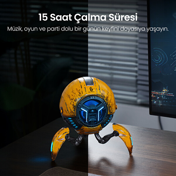 Gravastar Mars Pro 20W Bluetooth Hoparlör, Taşınabilir Stereo Ses Bombası, RGB Işıklı, 2 Adet, Sarı