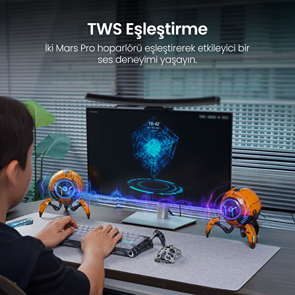 Gravastar Mars Pro 20W Bluetooth Hoparlör, Taşınabilir Stereo Ses Bombası, RGB Işıklı, 2 Adet, Sarı