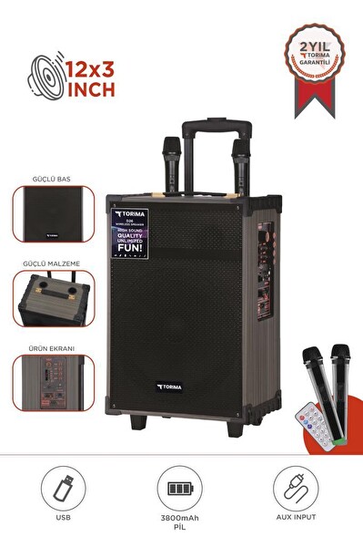 Torima D46 USB TF BT TWS FM Çift Mikrofonlu Bluetooth Hoparlör Kahverengi