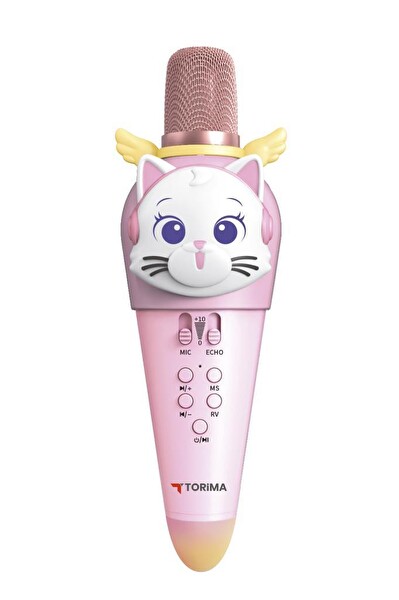Torima KIDMIC02 Pembe Kedi Figürlü Şarjlı BT Karaoke Mikrofon ve Hoparlör 5W Kablosuz Mikrofon