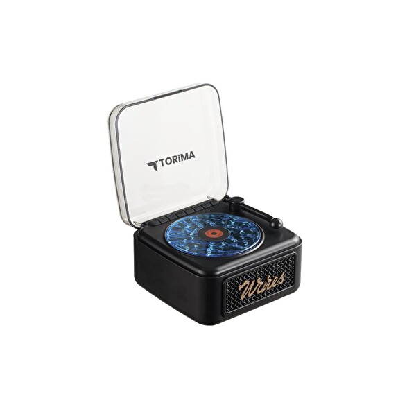 Torima D61 TF Kart ve Aux Özellikli Nostaljik Plak Görünümlü Waves BT Işıklı Müzik Çalar Saat Siyah