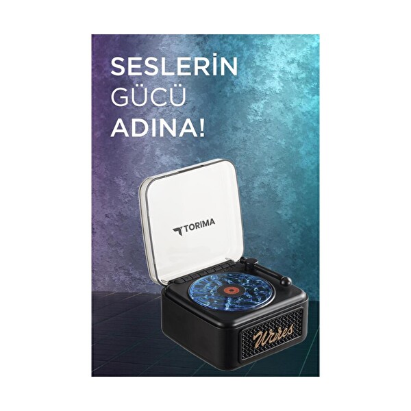 Torima D61 TF Kart ve Aux Özellikli Nostaljik Plak Görünümlü Waves BT Işıklı Müzik Çalar Saat Siyah