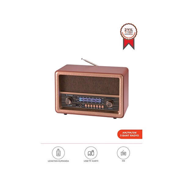 Torima D56 Ahşap Nostaljik Uzaktan Kumandalı Radyo USB TF TWS Şarjlı Bluetooth Hoparlör