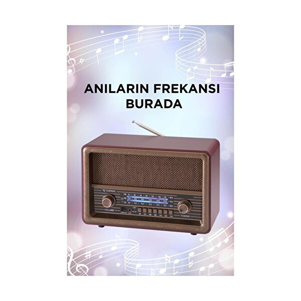 Torima D56 Nostaljik Uzaktan Kumandalı Radyo Kahverengi USB TF TWS Şarjlı Bluetooth Hoparlör Kahverengi