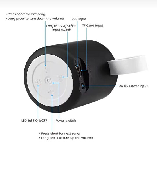 Rose SH-313 Işıklı Taşınabilir Şarjlı Bluetooth Hoparlör Siyah
