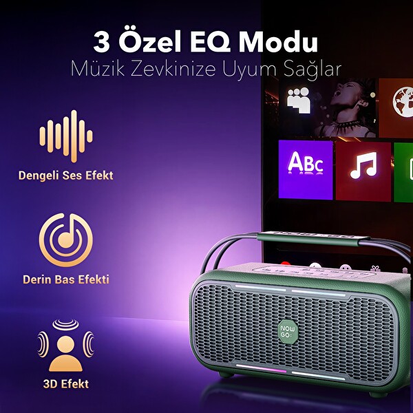 NowGo C2 60W Bluetooth Hoparlör RGB IPX4 Taşınabilir Karaoke Sistemi Bej