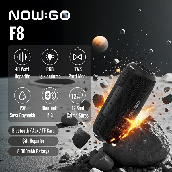 NowGo F8 40W RGB Speaker Su Geçirmez Taşınabilir Kablosuz Bluetooth Hoparlör Yeşil