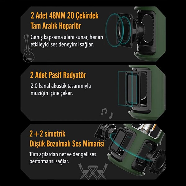 NowGo F1 20W Bluetoooth Hoparlör Taşınabilir Powerbank Kamp Feneri Siyah
