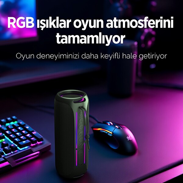 NowGo F6 20W RGB Speaker Su Geçirmez Taşınabilir Kablosuz Bluetooth Hoparlör Gri
