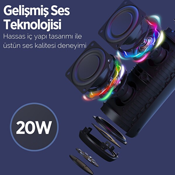 NowGo F6 20W RGB Speaker Su Geçirmez Taşınabilir Kablosuz Bluetooth Hoparlör Gri