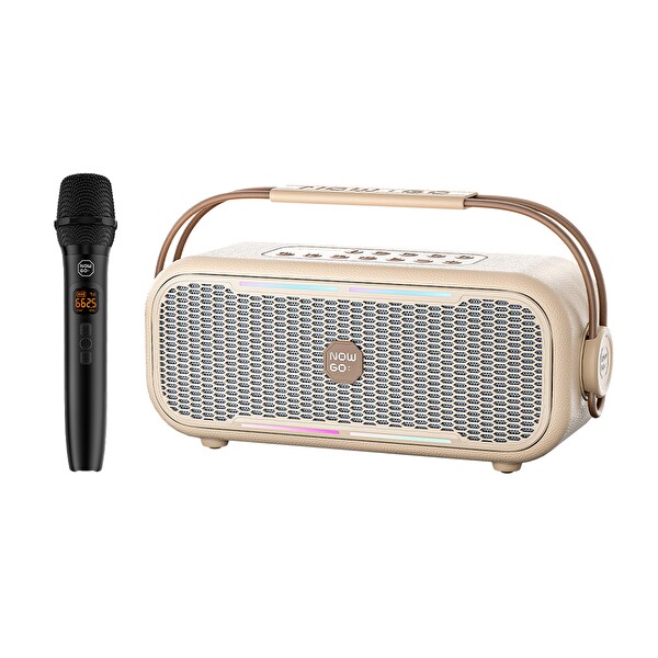 NowGo C1 100W Taşınabilir RGB IPX4 Bluetooth Hoparlör Mikrofonlu Karaoke Sistemi Bej