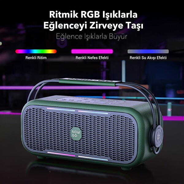 NowGo C2 60W Bluetooth Hoparlör RGB IPX4 Taşınabilir Karaoke Sistemi Yeşil