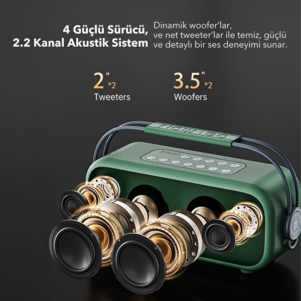 NowGo C2 60W Bluetooth Hoparlör RGB IPX4 Taşınabilir Karaoke Sistemi Yeşil