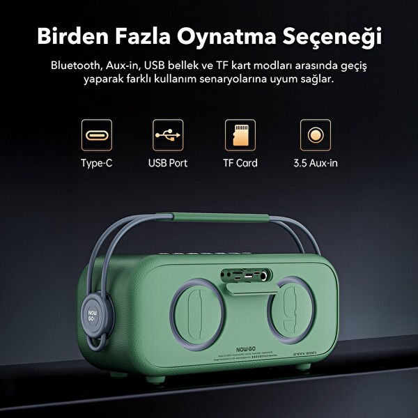NowGo C2 60W Bluetooth Hoparlör RGB IPX4 Taşınabilir Karaoke Sistemi Yeşil
