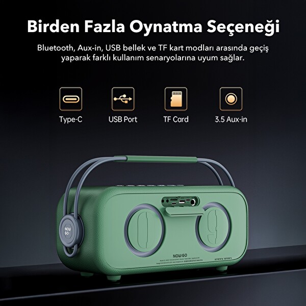 NowGo C2 60W Mikrofonlu Bluetooth Hoparlör RGB IPX4 Taşınabilir Karaoke Sistemi Yeşil