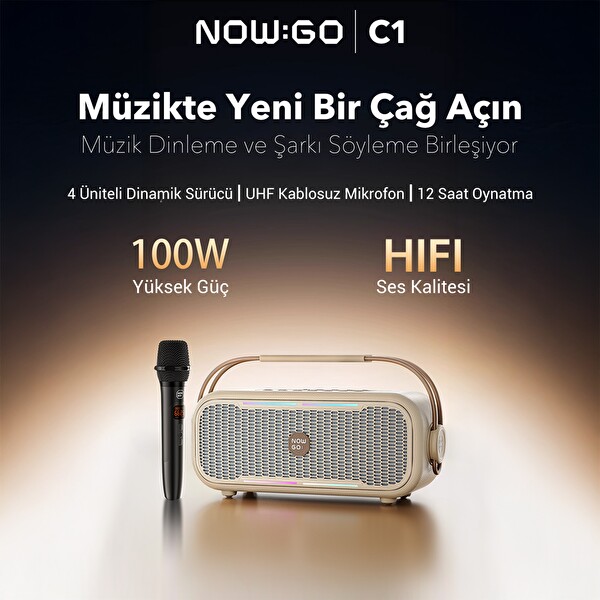 NowGo C1 100W Taşınabilir RGB IPX4 Bluetooth Hoparlör Mikrofonlu Karaoke Sistemi Yeşil