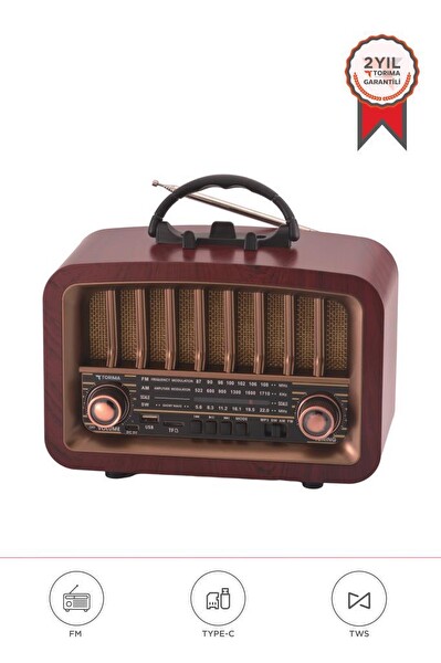 Torima D-57 Kahverengi Nostalji Radyo Kablosuz Bluetooth Hoparlör