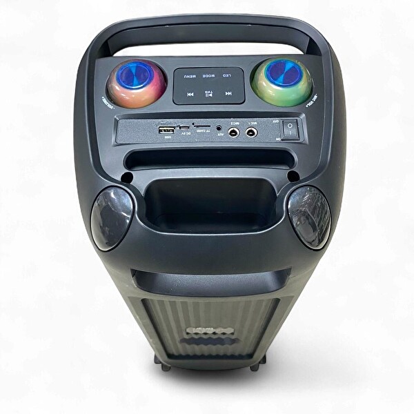 Rose SP-414 Şarjlı Telsiz Mikrofonlu Bluetooth Tekerlekli Taşınabilir Işıklı Hoparlör