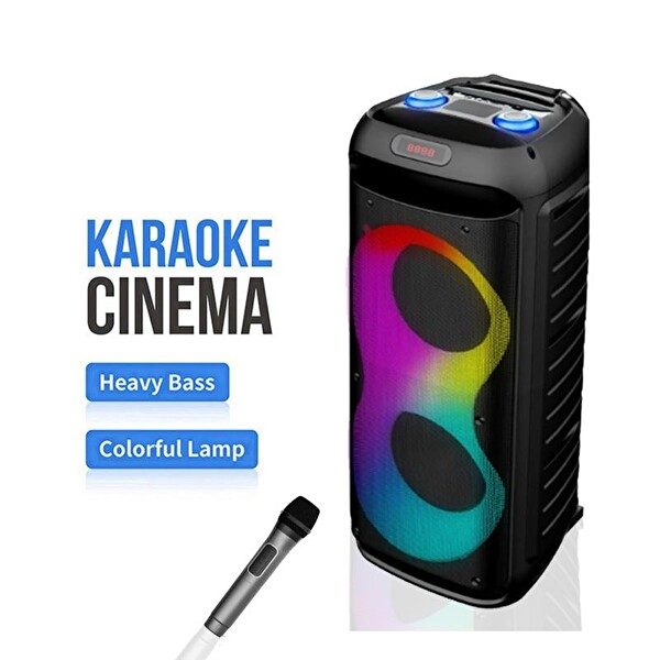 Rose SP-414 Şarjlı Telsiz Mikrofonlu Bluetooth Tekerlekli Taşınabilir Işıklı Hoparlör