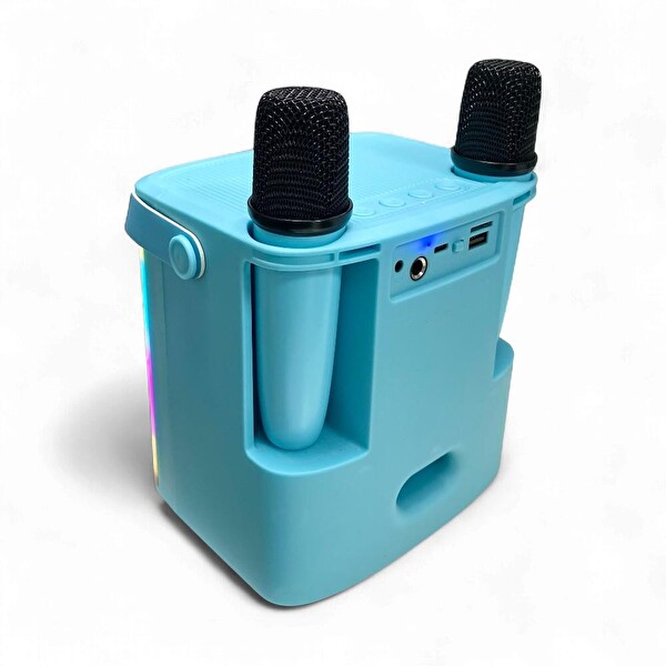 Rose Sp-614 Taşınabilir Şarjlı Bluetooth Karaoke Mikrofon ve Hoparlör Seti - Mavi