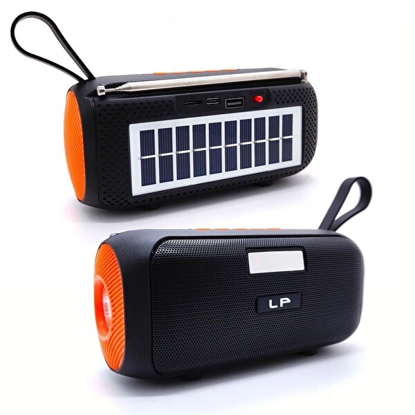Rose SP-430 El Fenerli Taşınabilir Solar Şarjlı Bluetooth FM Radyo Hoparlör - Turuncu