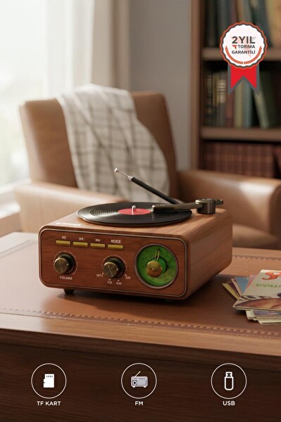 Torima D75 Ahşap Plak Görünümlü Nostalji Kablosuz Speaker Wireless Bluetooth Hoparlör