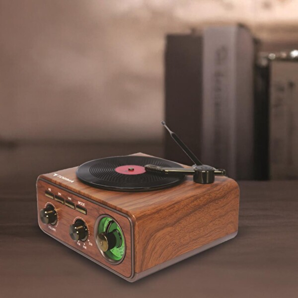 Torima D75 Ahşap Plak Görünümlü Nostalji Kablosuz Speaker Wireless Bluetooth Hoparlör