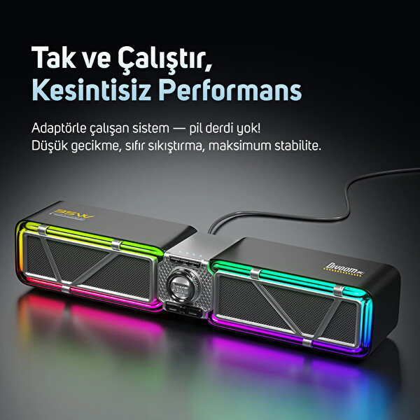 Divoom D-base 30W Rgb Işıklı Çift Portlu 35W Hızlı Şarj USB/Aux 6.0 Masaüstü Bluetooth Gaming Hoparlör Siyah