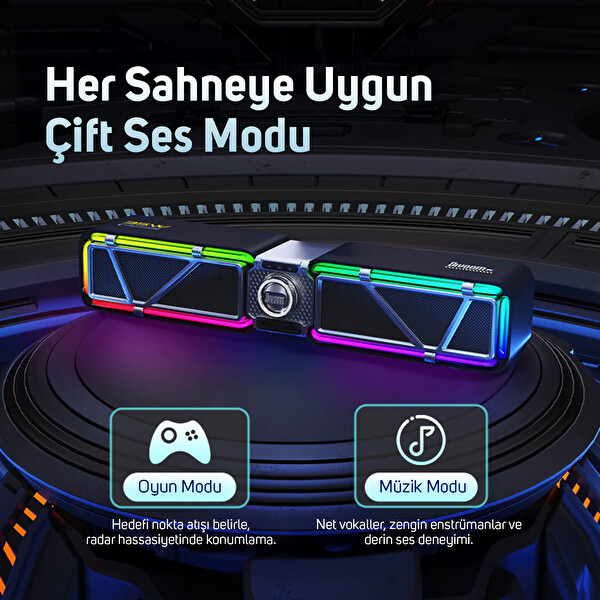 Divoom D-base 30W Rgb Işıklı Çift Portlu 35W Hızlı Şarj USB/Aux 6.0 Masaüstü Bluetooth Gaming Hoparlör Siyah