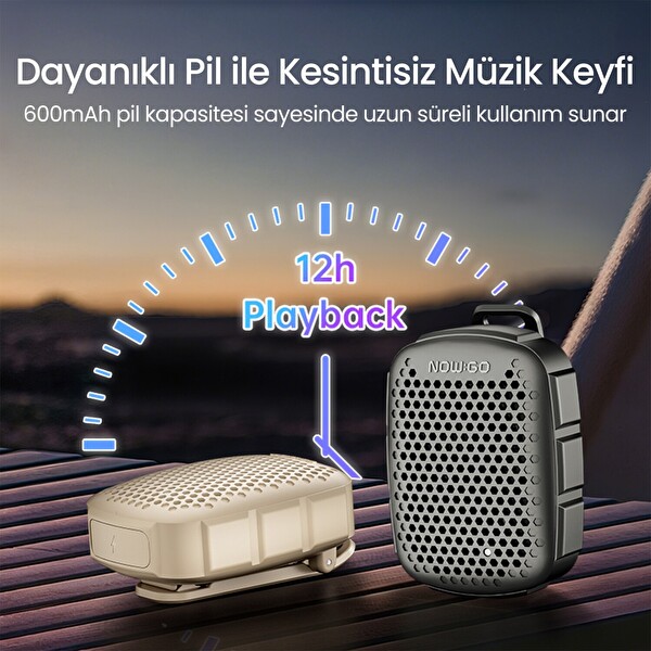 NowGo Lava Clip 5W Klipsli Su Geçirmez Taşınabilir Mini Bluetooth Hoparlör - Siyah