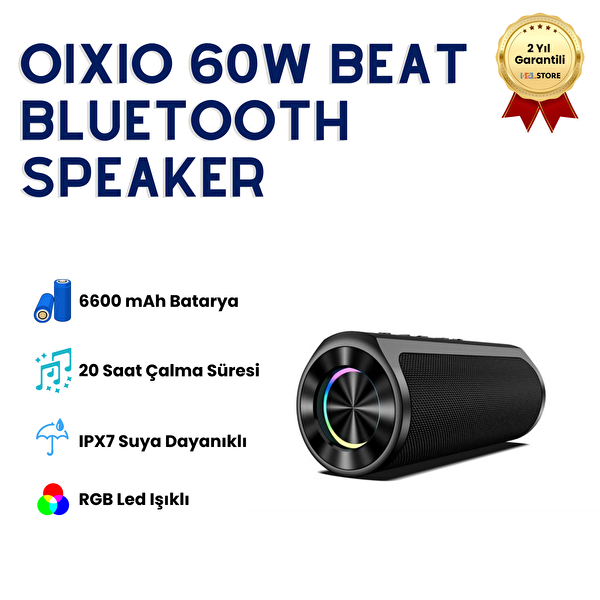 Hzl Store Beat IPX7 60W Su Geçirmez Aux SD USB RGB Bluetooth Hoparlör