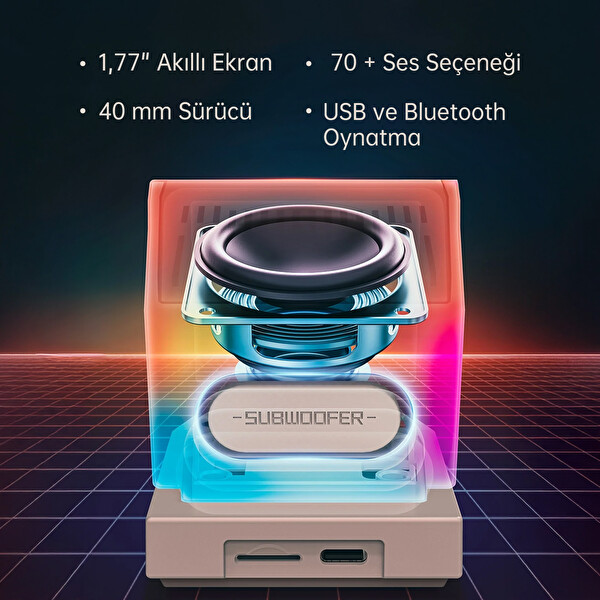 Divoom MiniToo Bluetooth Hoparlör Kablosuz Piksel Ekranlı Retro Taşınabilir Ses Bombası Beyaz