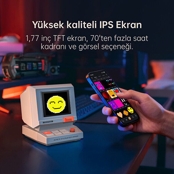 Divoom MiniToo Bluetooth Hoparlör Kablosuz Piksel Ekranlı Retro Taşınabilir Ses Bombası Beyaz